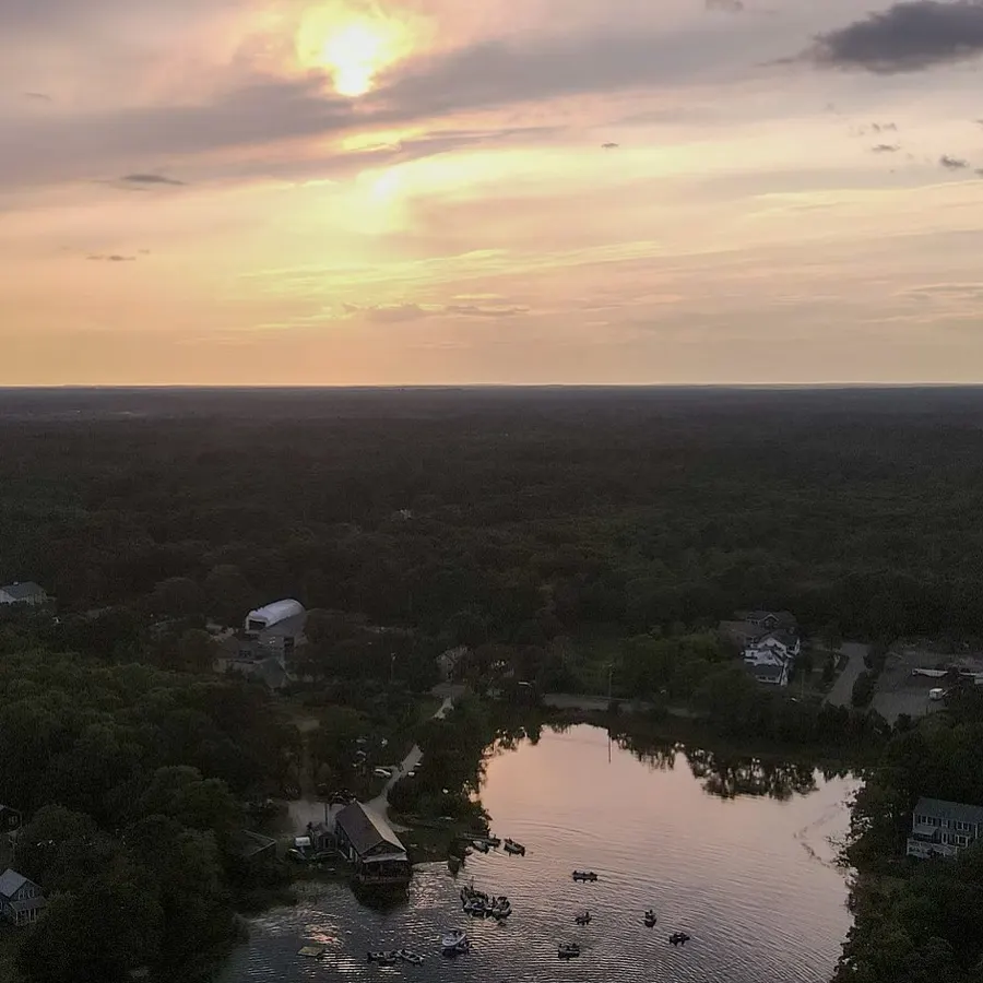 Aerial view of the yard at sunset