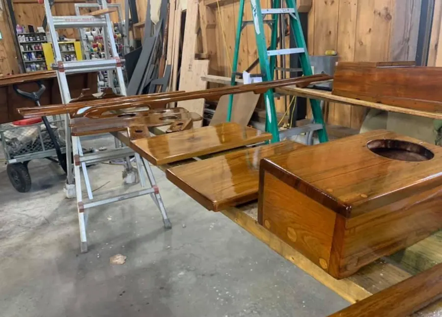 Varnished mahogany bright work