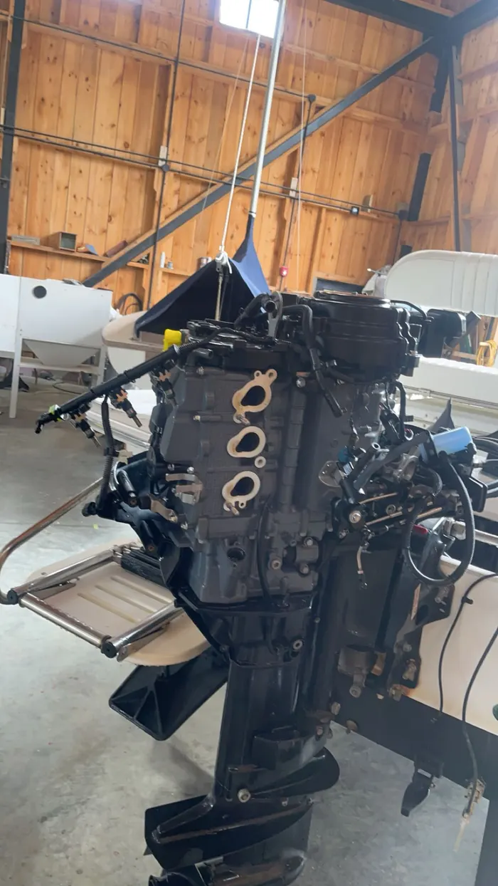 Outboard engine under repair